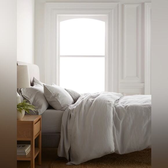 Quince European Linen Duvet Cover Set Light Grey Size Queen/Full - Picture 1 of 8